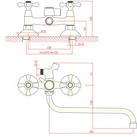 Смеситель DORTMUND (арт. DO62420341) для ванны низлив 300 мм с аксес. Zollen в Владимире 2