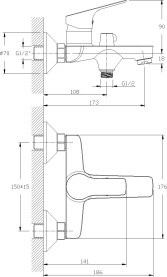 Смеситель для ванны Rossinka RS29-31 одноручный (35мм) с монолитным изливом, хром в Владимире 1