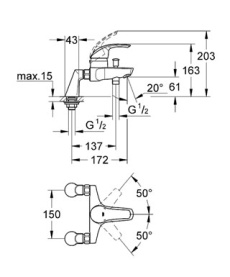 Смеситель для ванны Grohe Eurosmart 33303001 вертикальный монтаж в Владимире 1