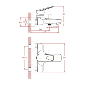 Смеситель WORMS (арт. WO61411441) для ванны короткий изл., карт. 40 мм Zollen в Владимире 2