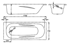 Стальная ванна BLB Universal Anatomica 170x75 см B75U42 (B75UQH) с отверстиями под ручки 208 мм в Владимире 3
