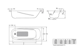 Стальная ванна BLB Universal Anatomica HG 170x75 см B75L с отверстиями под ручки 208 мм в Владимире 3