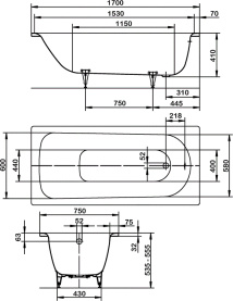 Ванна стальная Kaldewei Saniform Plus 170х75 anti-sleap, easy-clean, прямоугольная Мод 373-1 в Владимире 2