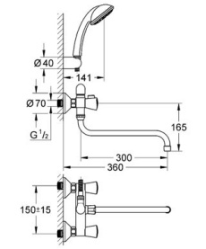 Смеситель универсальный Grohe Costa S с душем Tempesta Duo 26792001 в Владимире 1